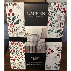 New Lauren Ralph Lauren Christmas Tablecloth 60” x 84” Holiday Holly Red Green